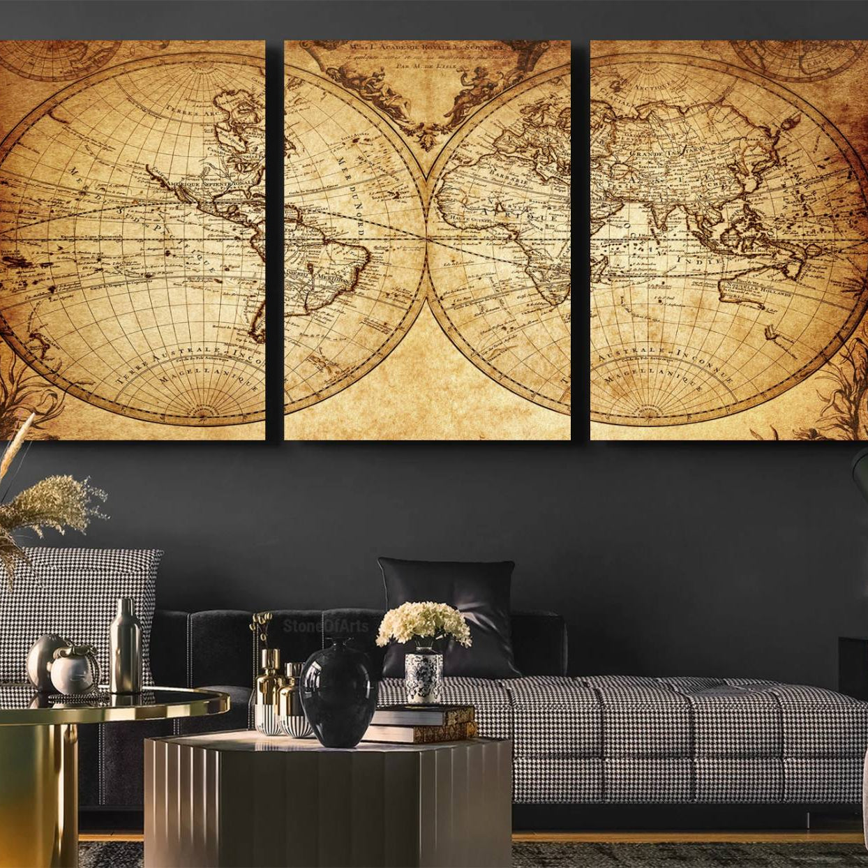 -Push Pin World Map Canvas Print – Framed Wall Art for Couples to Track Their Travels – Anniversary