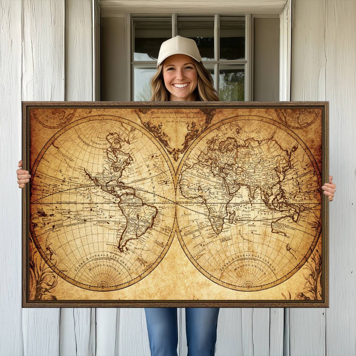 -Push Pin World Map Canvas Print – Framed Wall Art for Couples to Track Their Travels – Anniversary