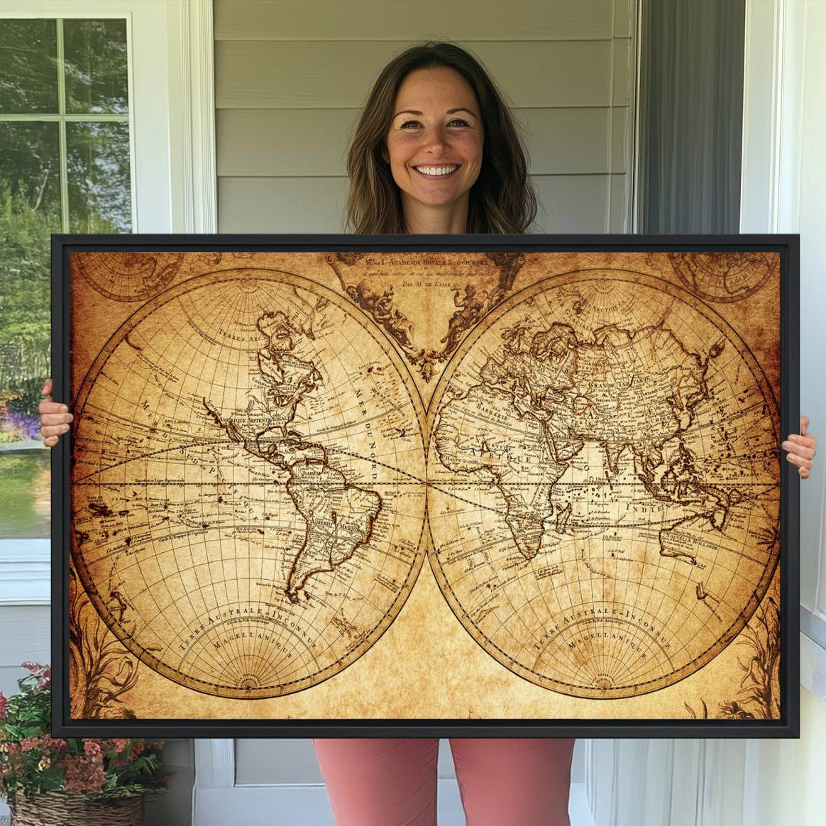 -Push Pin World Map Canvas Print – Framed Wall Art for Couples to Track Their Travels – Anniversary