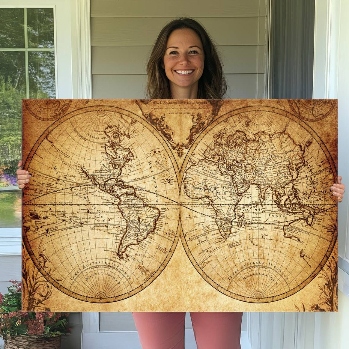 91276-MGV-CV-36X24-Push Pin World Map Canvas Print – Framed Wall Art for Couples to Track Their Travels – Anniversary