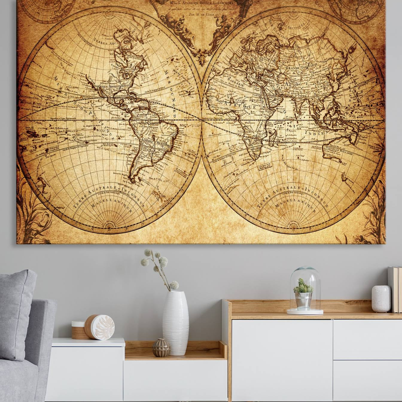 -Push Pin World Map Canvas Print – Framed Wall Art for Couples to Track Their Travels – Anniversary