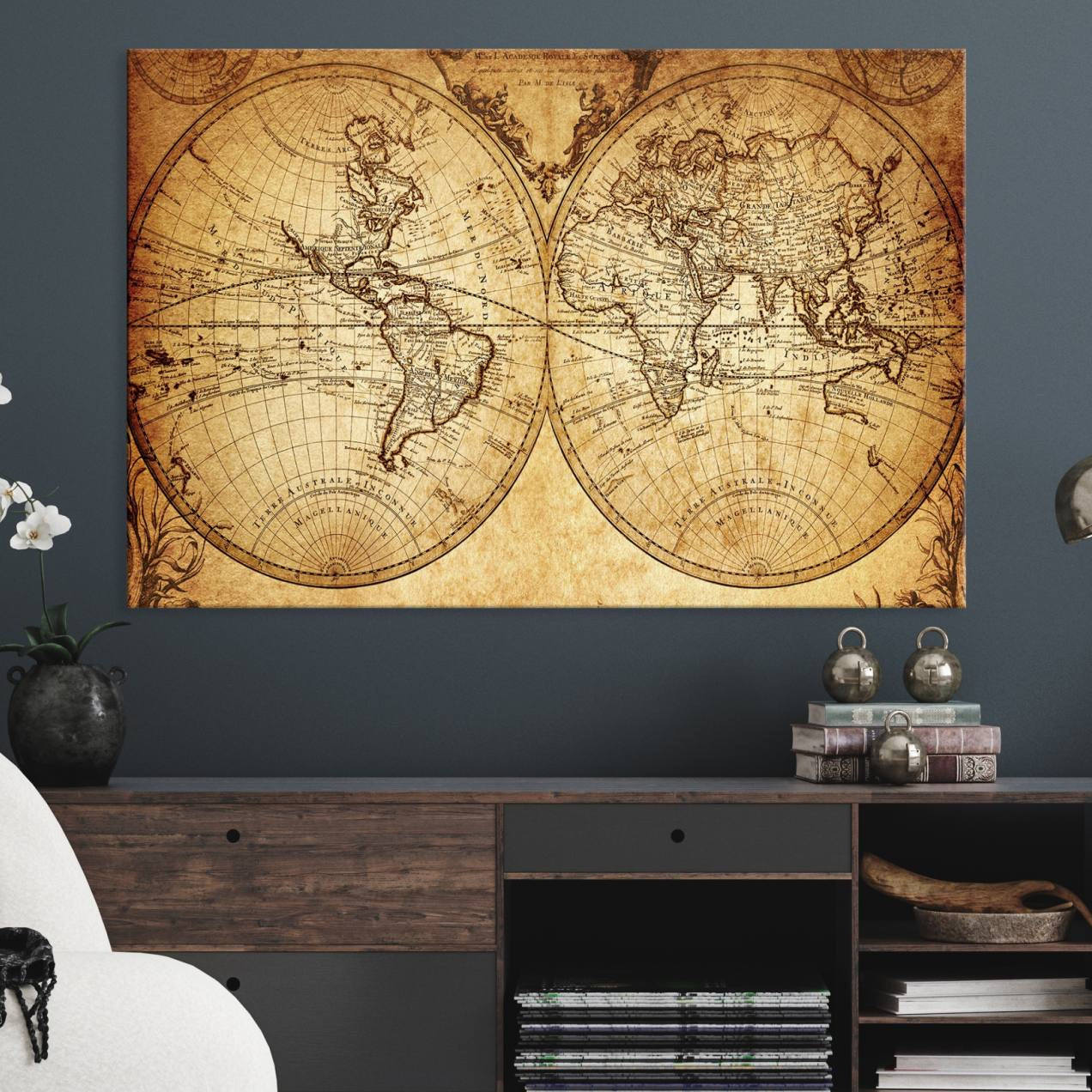 -Push Pin World Map Canvas Print – Framed Wall Art for Couples to Track Their Travels – Anniversary
