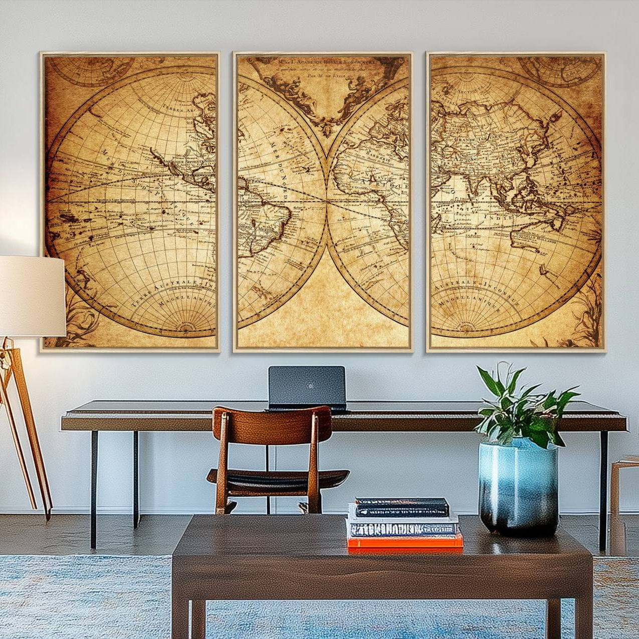91276-MGV-FC-48X32-3P_Natural-Push Pin World Map Canvas Print – Framed Wall Art for Couples to Track Their Travels – Anniversary