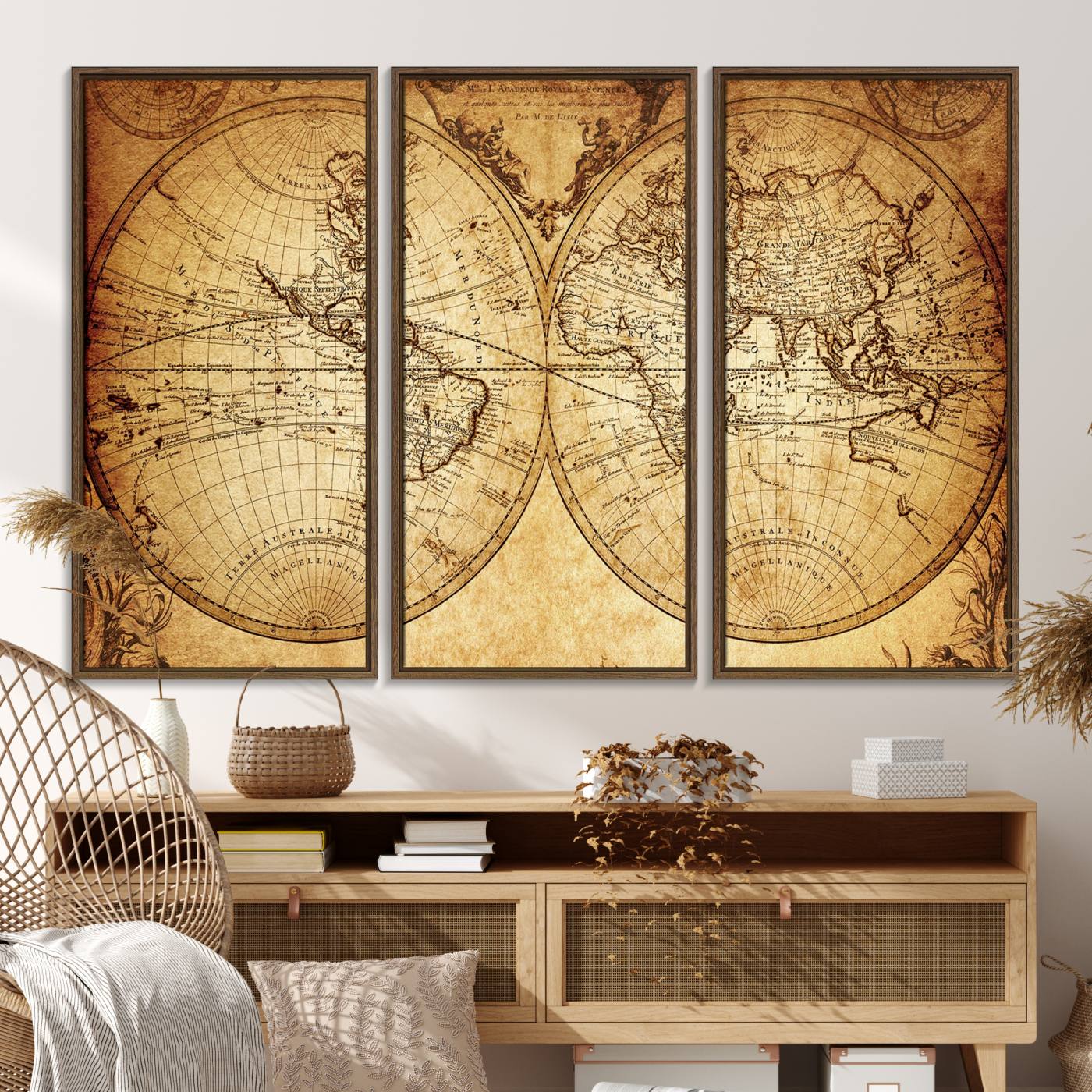 91276-MGV-FC-48X32-3P_Walnut-Push Pin World Map Canvas Print – Framed Wall Art for Couples to Track Their Travels – Anniversary