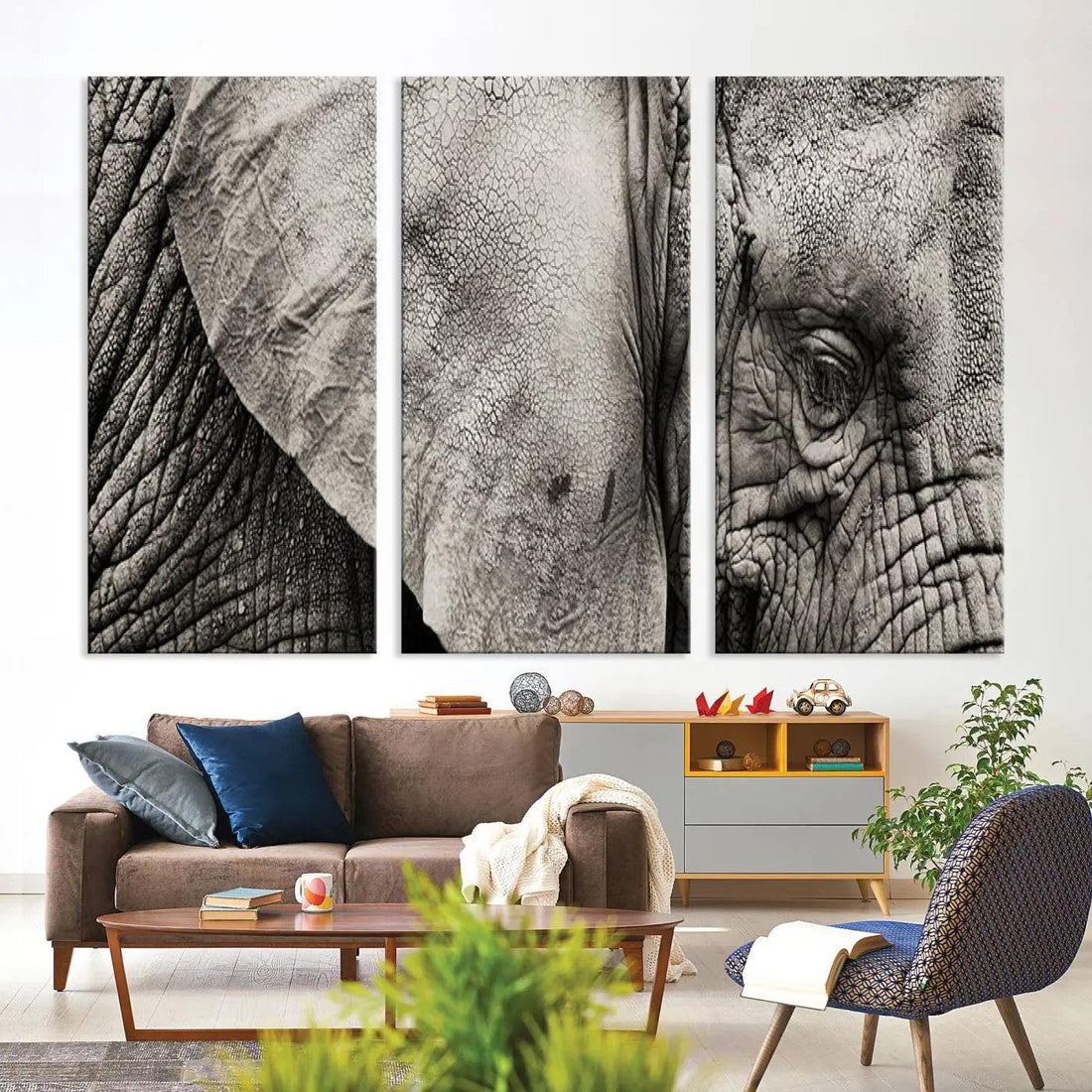 Wall Art Animal Canvas Print Close Up Elephant with Big Tusks