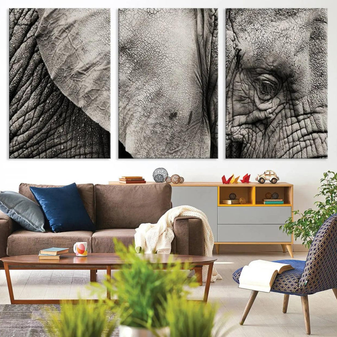 Wall Art Animal Canvas Print Close Up Elephant with Big Tusks