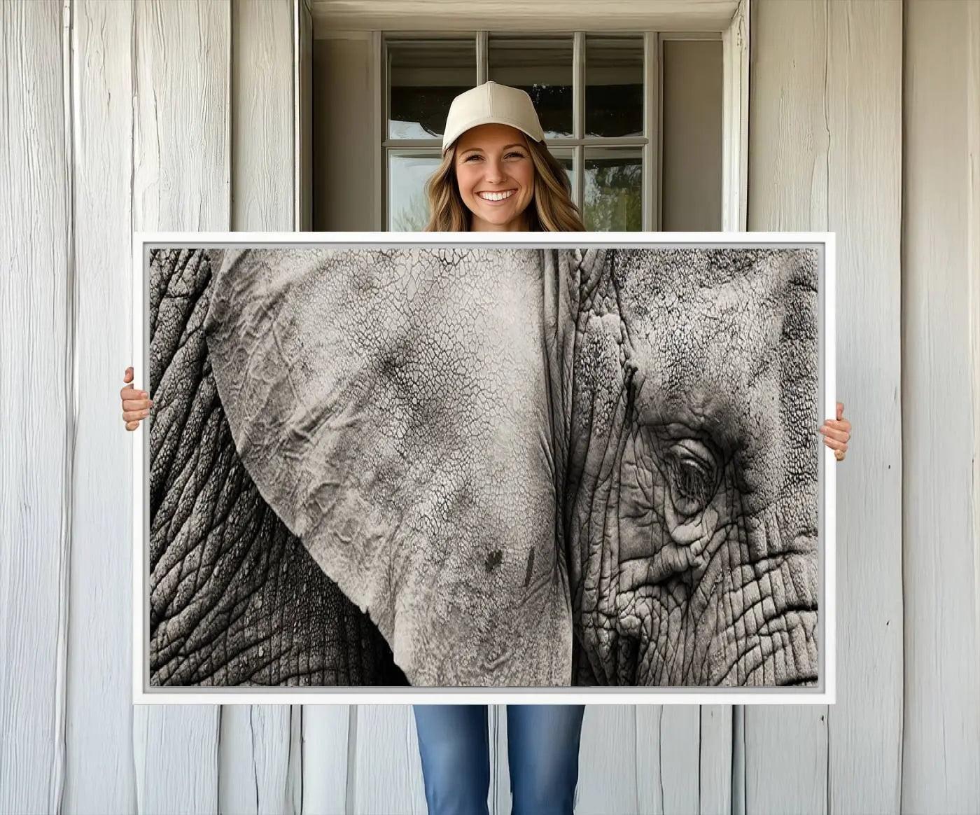 -Wall Art Animal Canvas Print Close Taken Elephant with Big Ivories