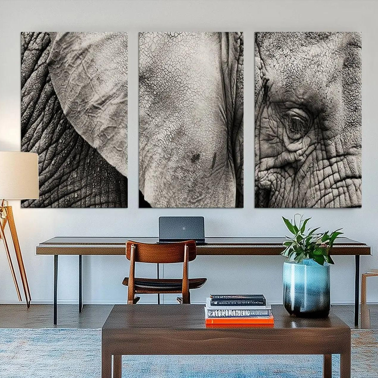 81193-MGV-CV-48X32-3P-Wall Art Animal Canvas Print Close Taken Elephant with Big Ivories