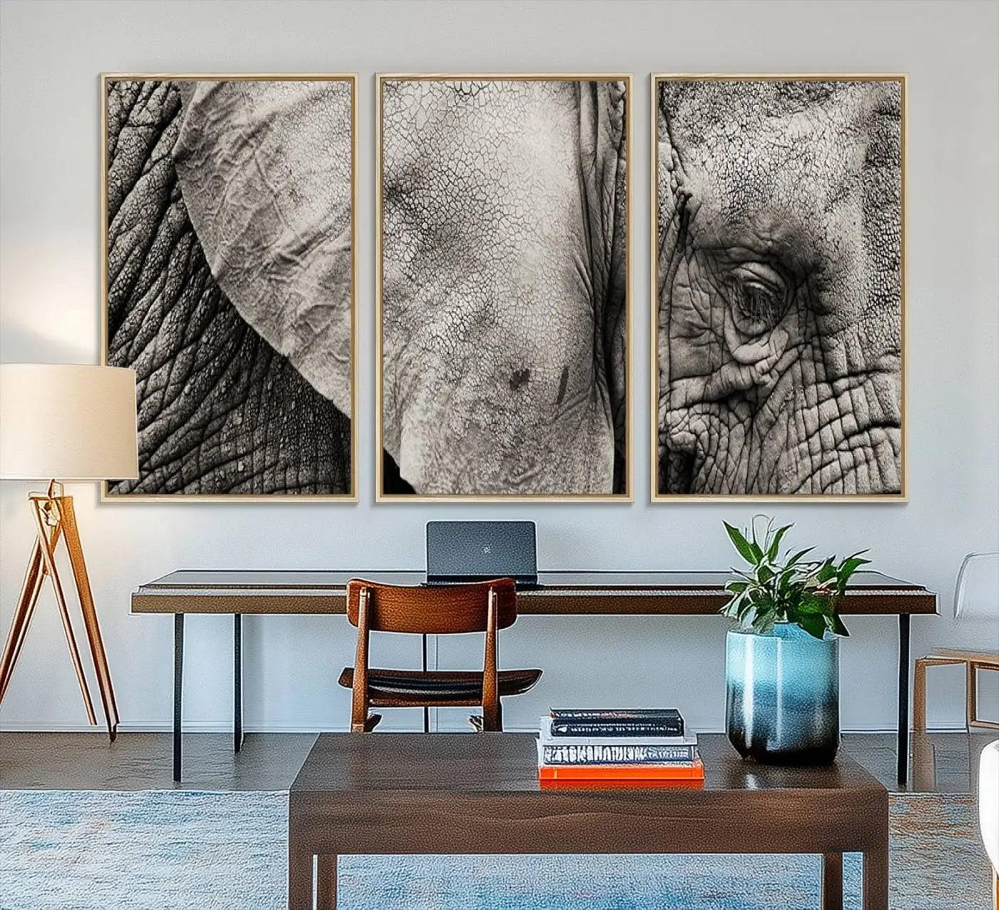 81193-MGV-FC-48X32-3P_Natural-Wall Art Animal Canvas Print Close Taken Elephant with Big Ivories