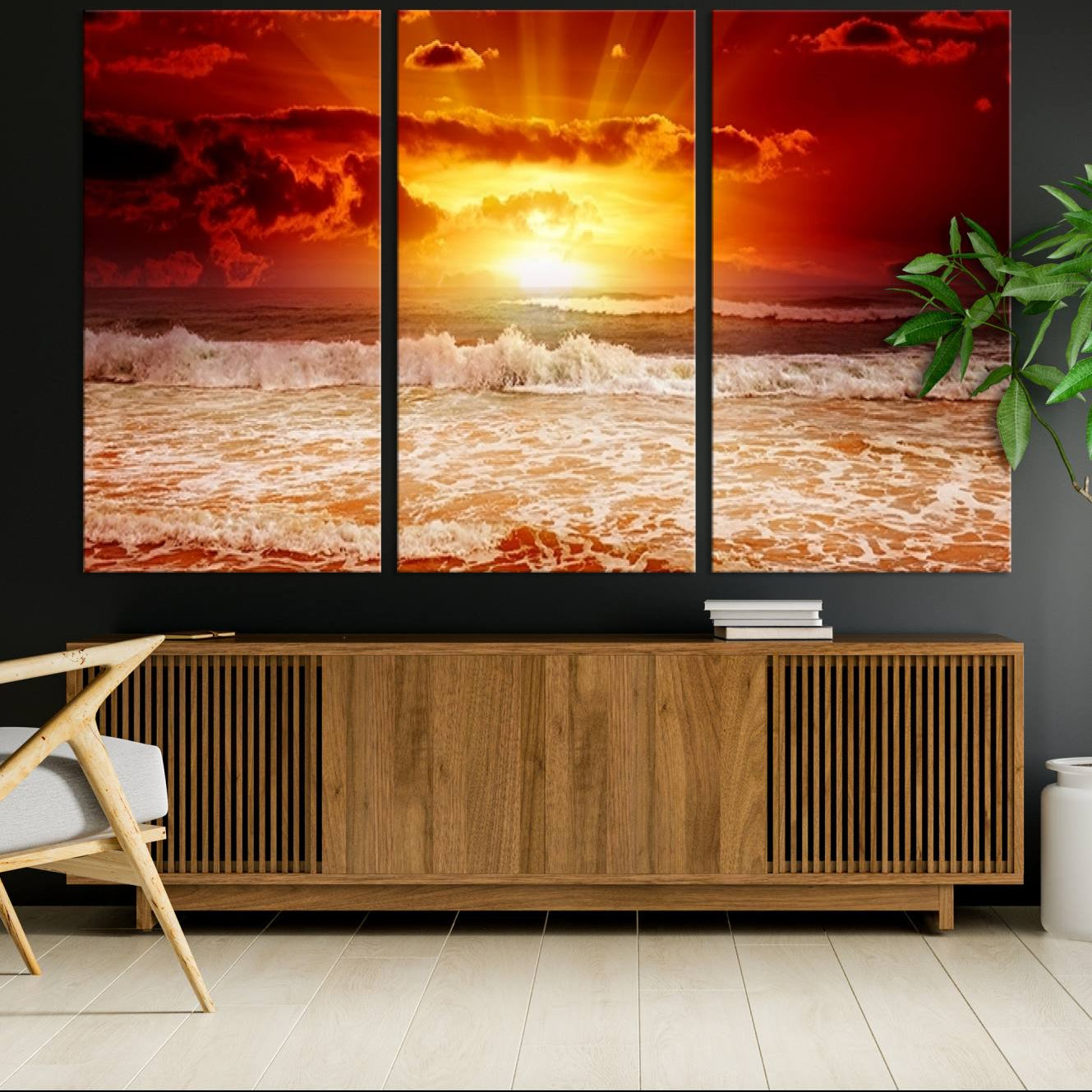 -Wall Art Canvas Perfect Sunset Turns Colour of Sea and Sky to Red
