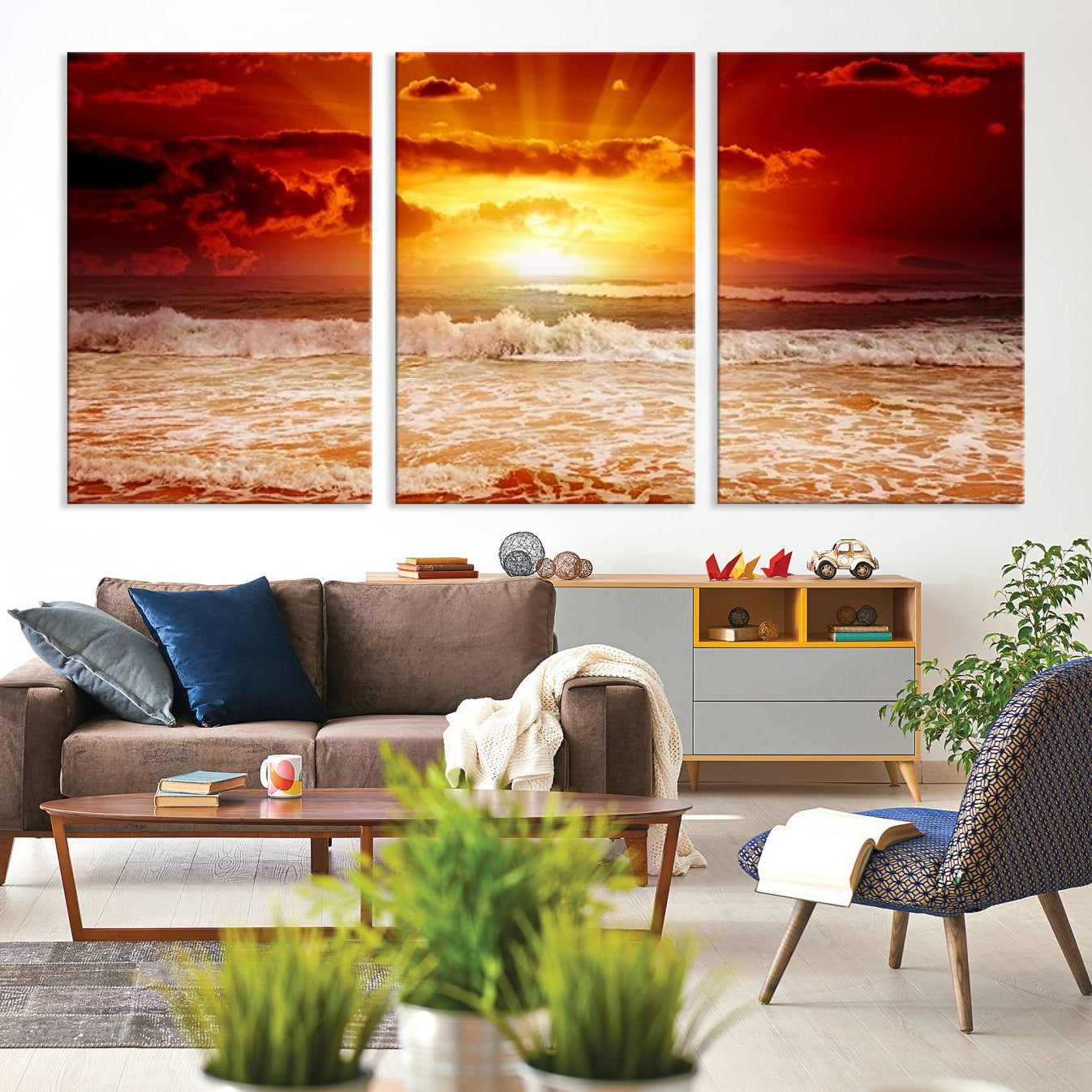 -Wall Art Canvas Perfect Sunset Turns Colour of Sea and Sky to Red