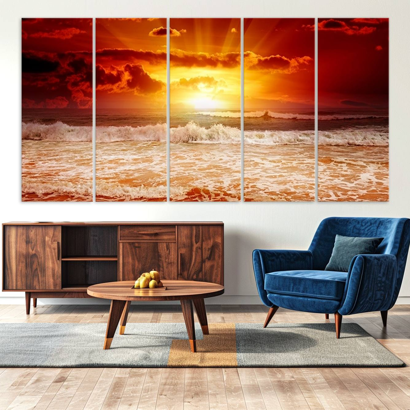 -Wall Art Canvas Perfect Sunset Turns Colour of Sea and Sky to Red