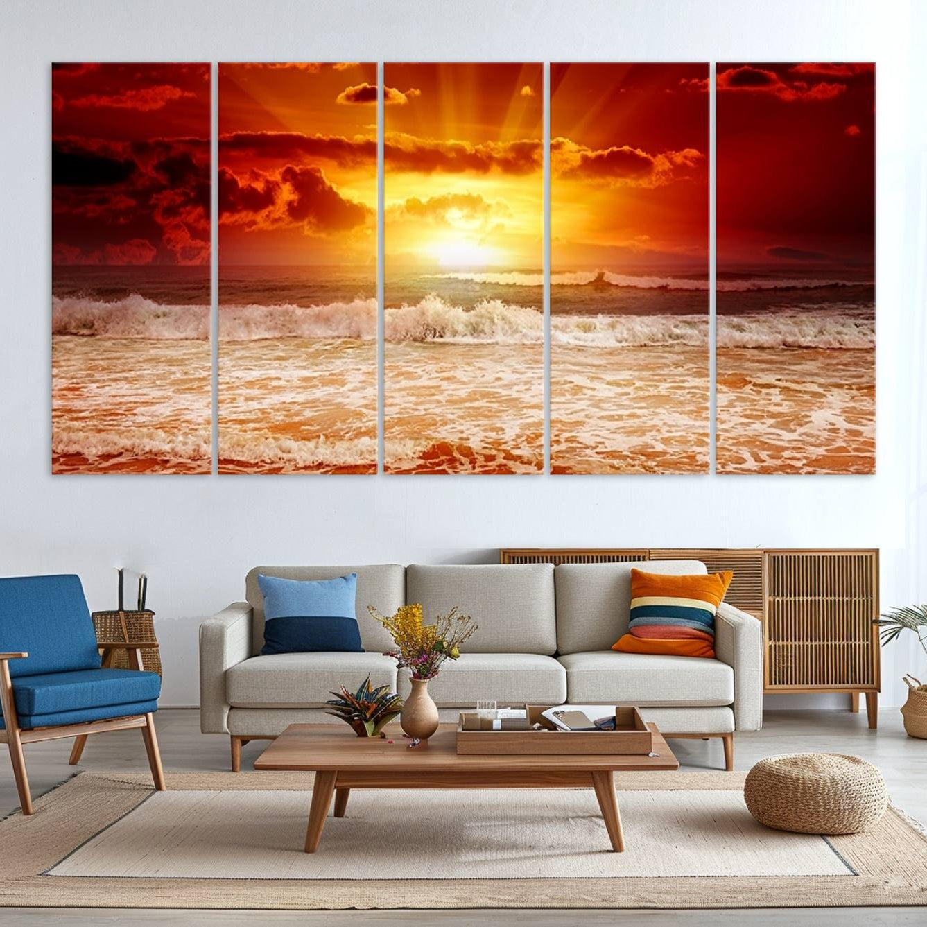 -Wall Art Canvas Perfect Sunset Turns Colour of Sea and Sky to Red