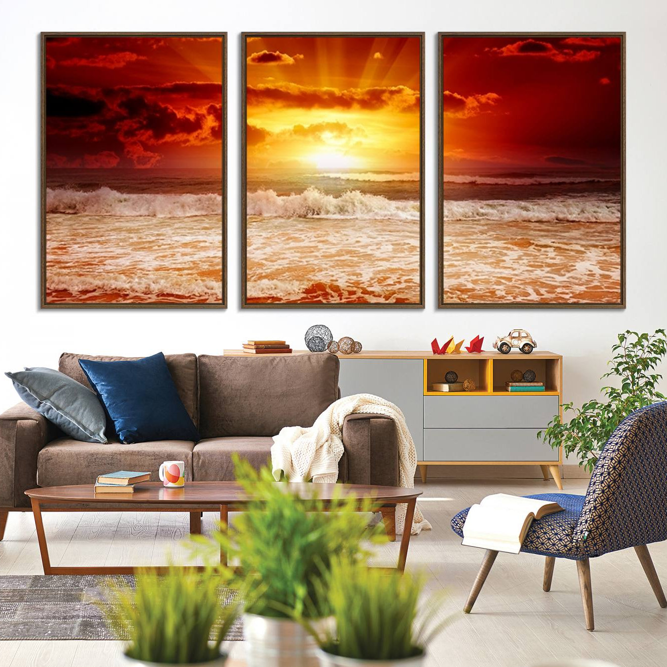 -Wall Art Canvas Perfect Sunset Turns Colour of Sea and Sky to Red