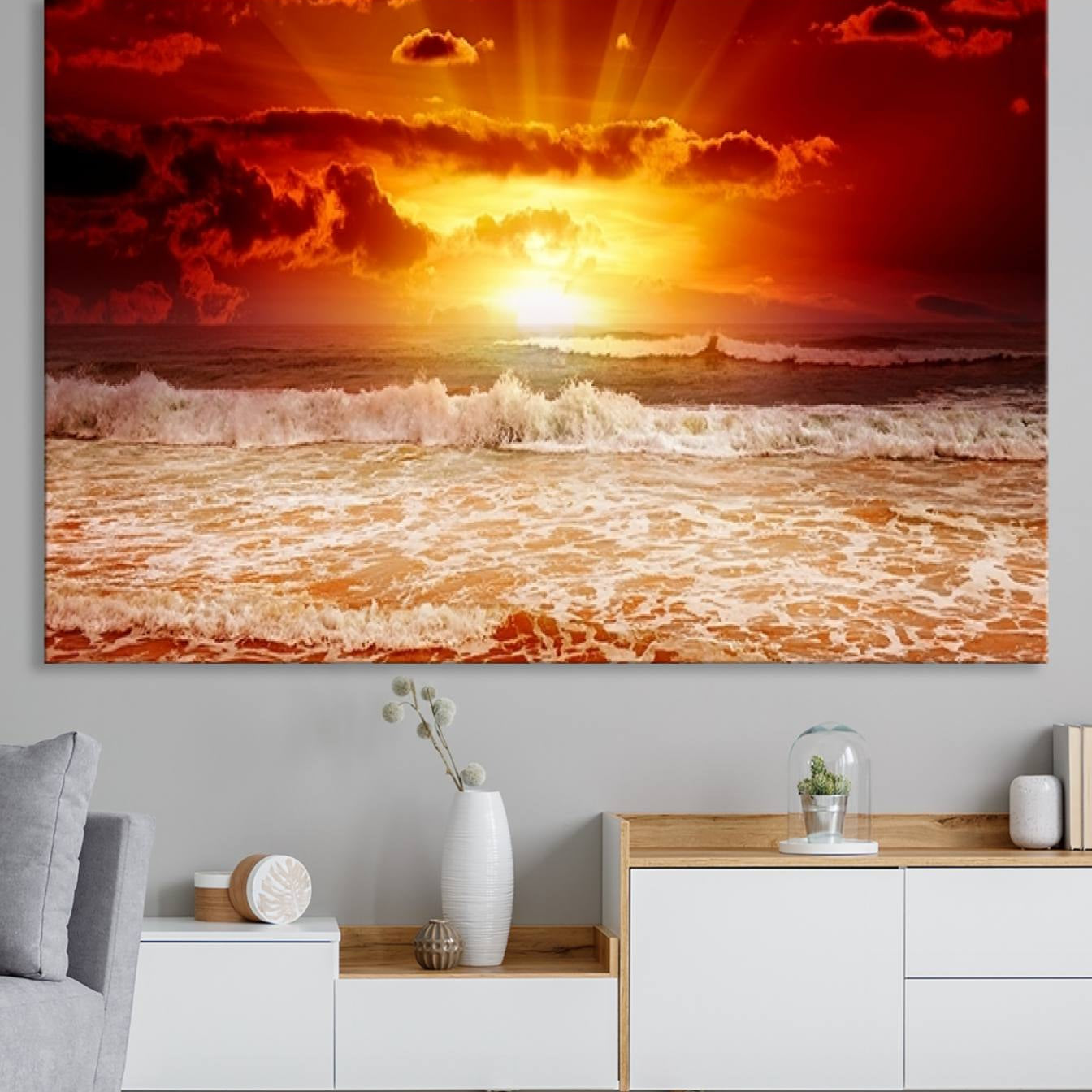 -Wall Art Canvas Perfect Sunset Turns Colour of Sea and Sky to Red