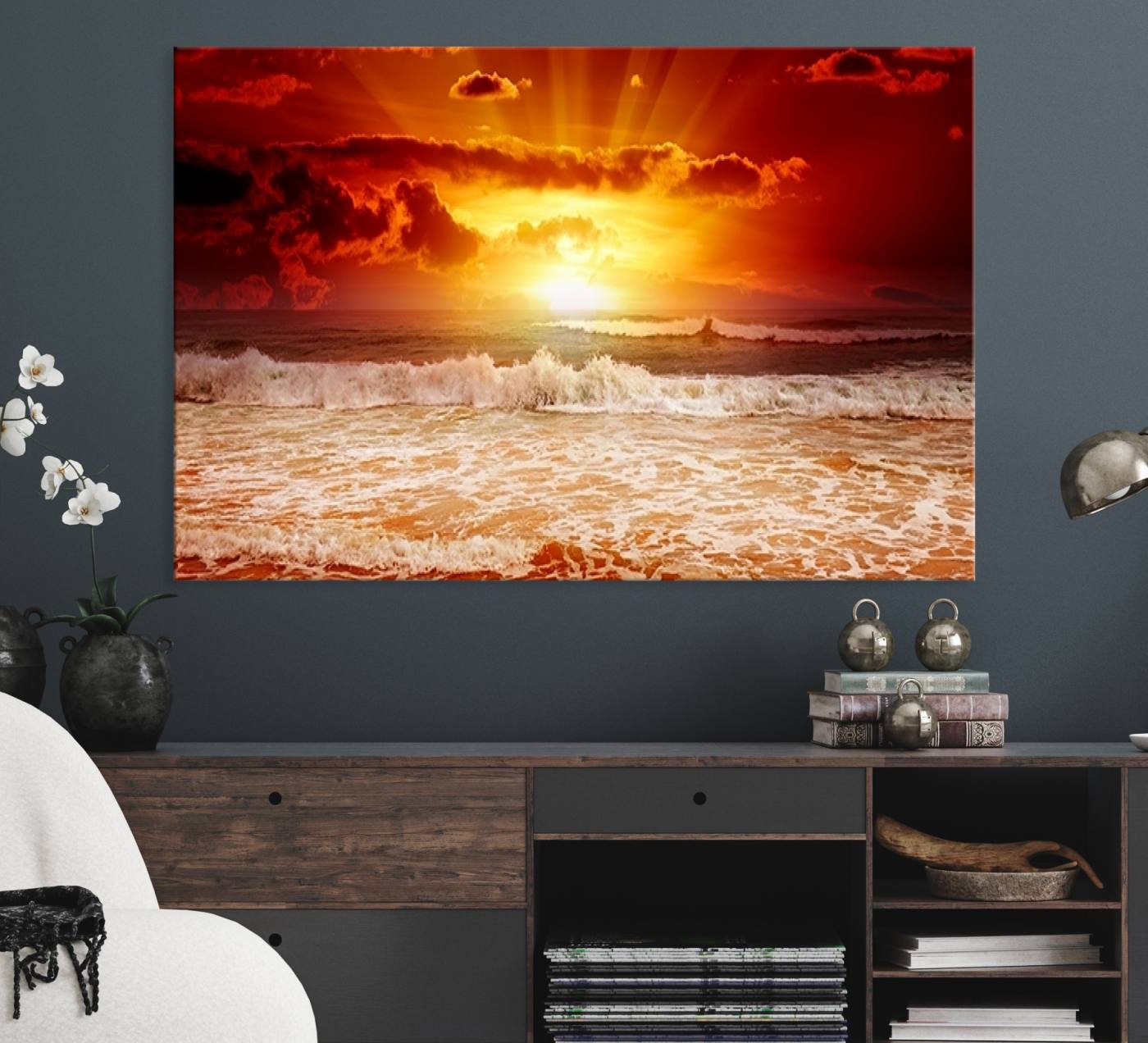 21012-MGV-CV-36X24-Wall Art Canvas Perfect Sunset Turns Colour of Sea and Sky to Red