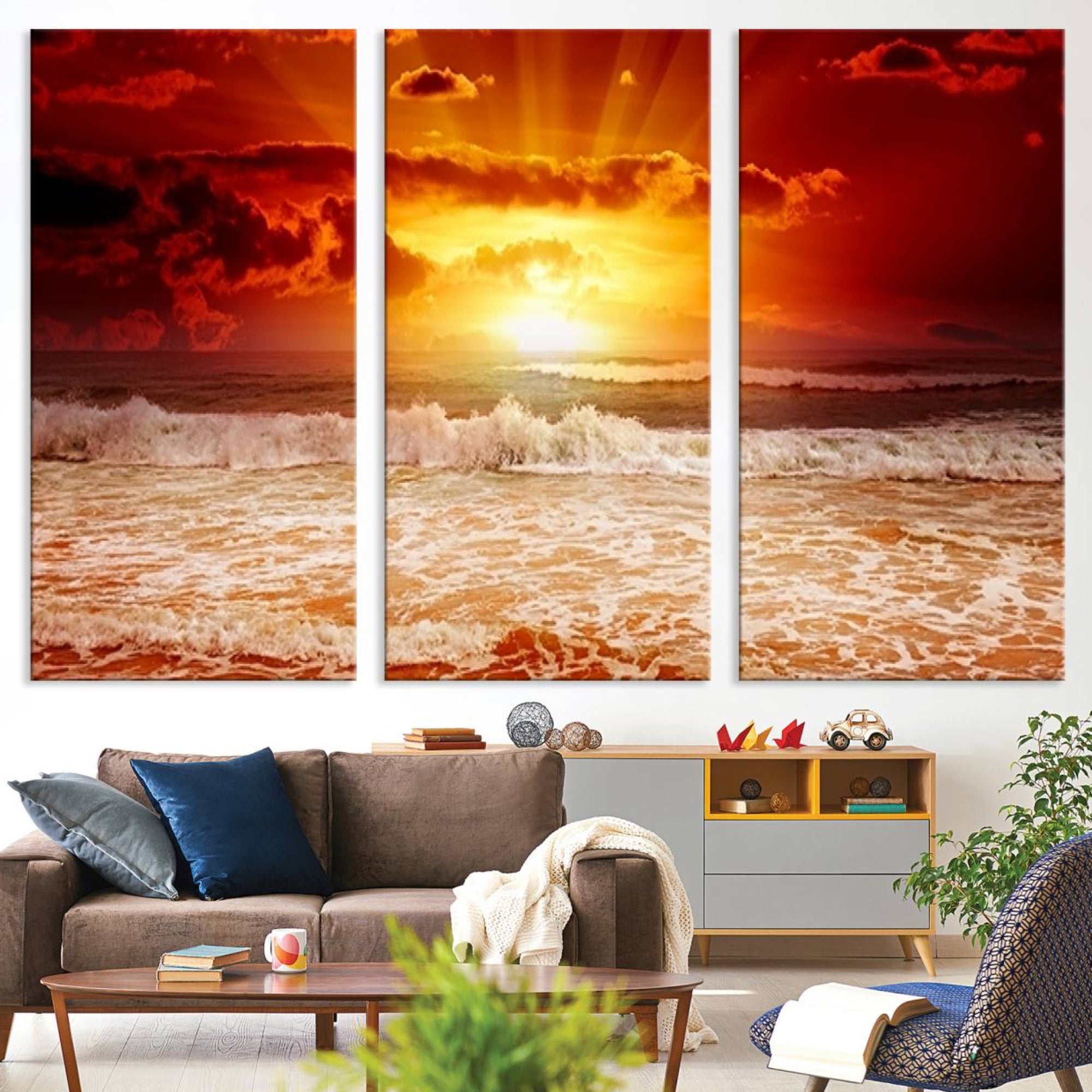 21012-MGV-CV-36X24-Wall Art Canvas Perfect Sunset Turns Colour of Sea and Sky to Red
