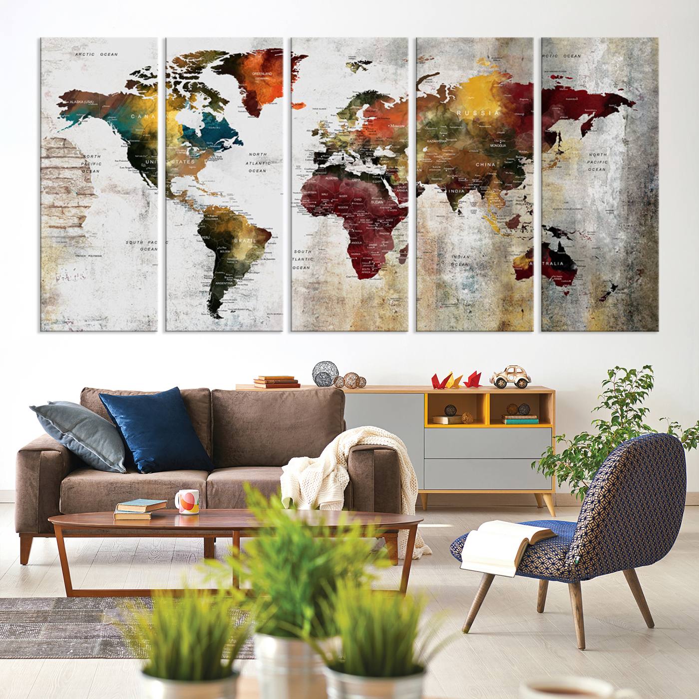 -Push Pin World Map Canvas Print – Framed Wall Art for Couples to Track Their Travels – Anniversary