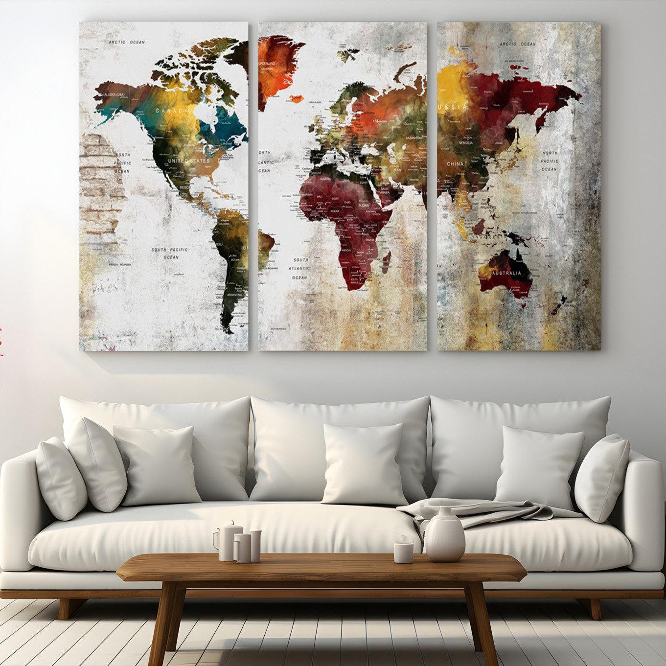 -Push Pin World Map Canvas Print – Framed Wall Art for Couples to Track Their Travels – Anniversary