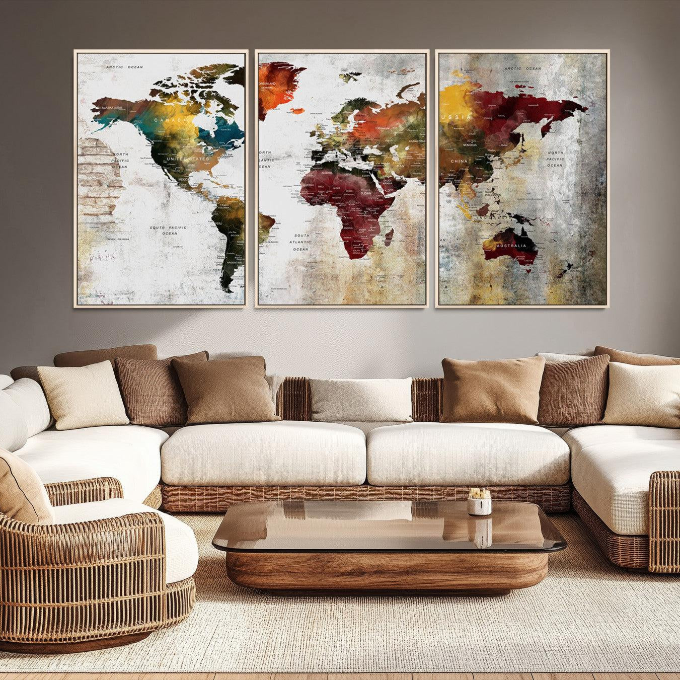 -Push Pin World Map Canvas Print – Framed Wall Art for Couples to Track Their Travels – Anniversary