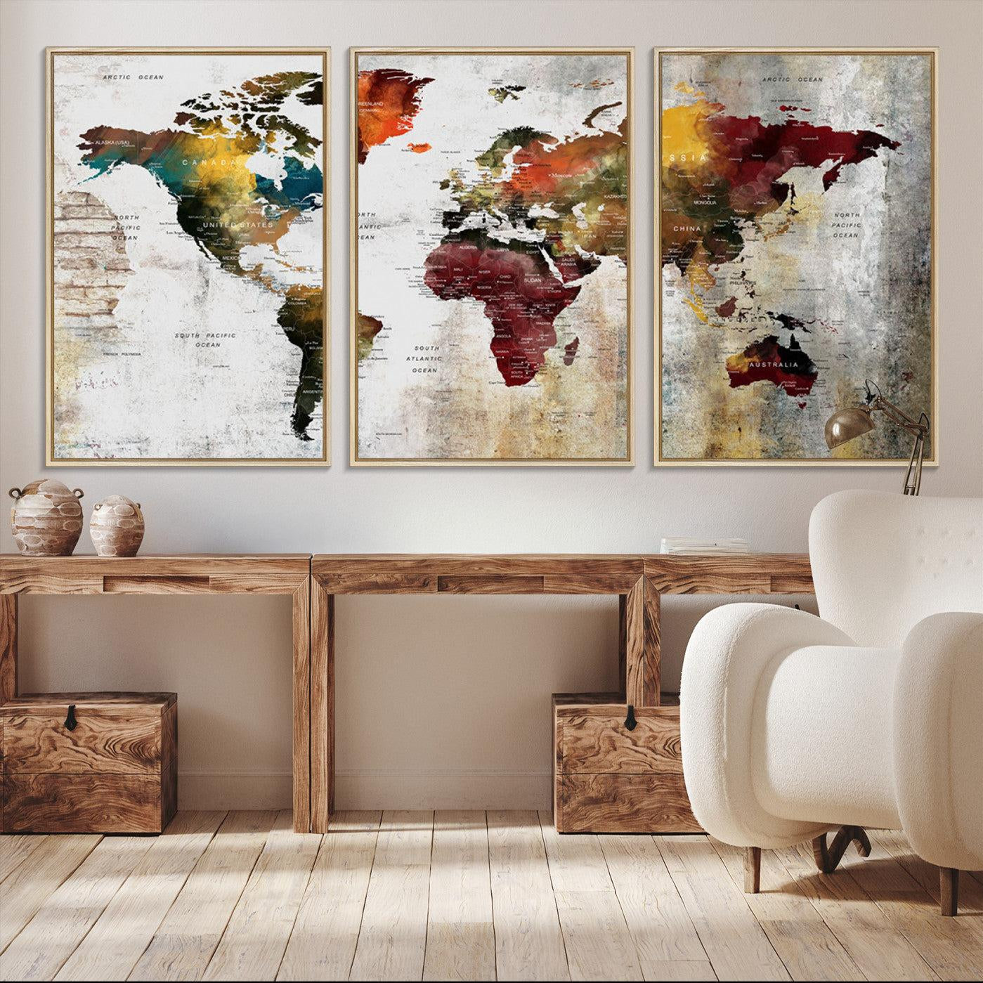 -Push Pin World Map Canvas Print – Framed Wall Art for Couples to Track Their Travels – Anniversary