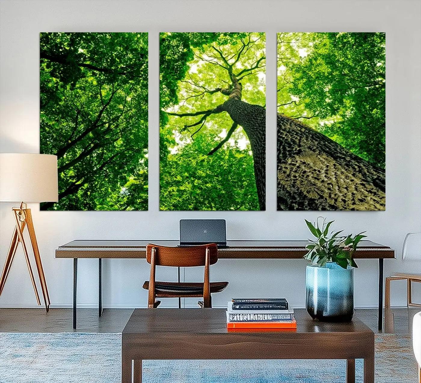 66341-MGV-CV-48X32-3P-Forest Wall Art Canvas Print - Green Tree Wall Art Print