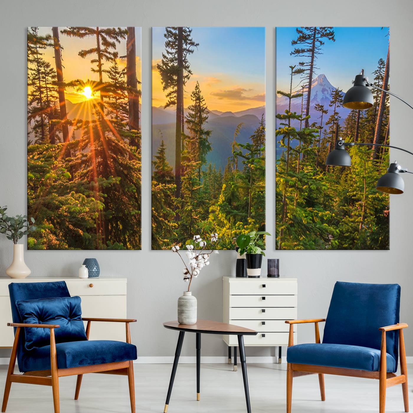 -Wall Art Landscape Canvas Print Red Leaves on Trees on Red Ground