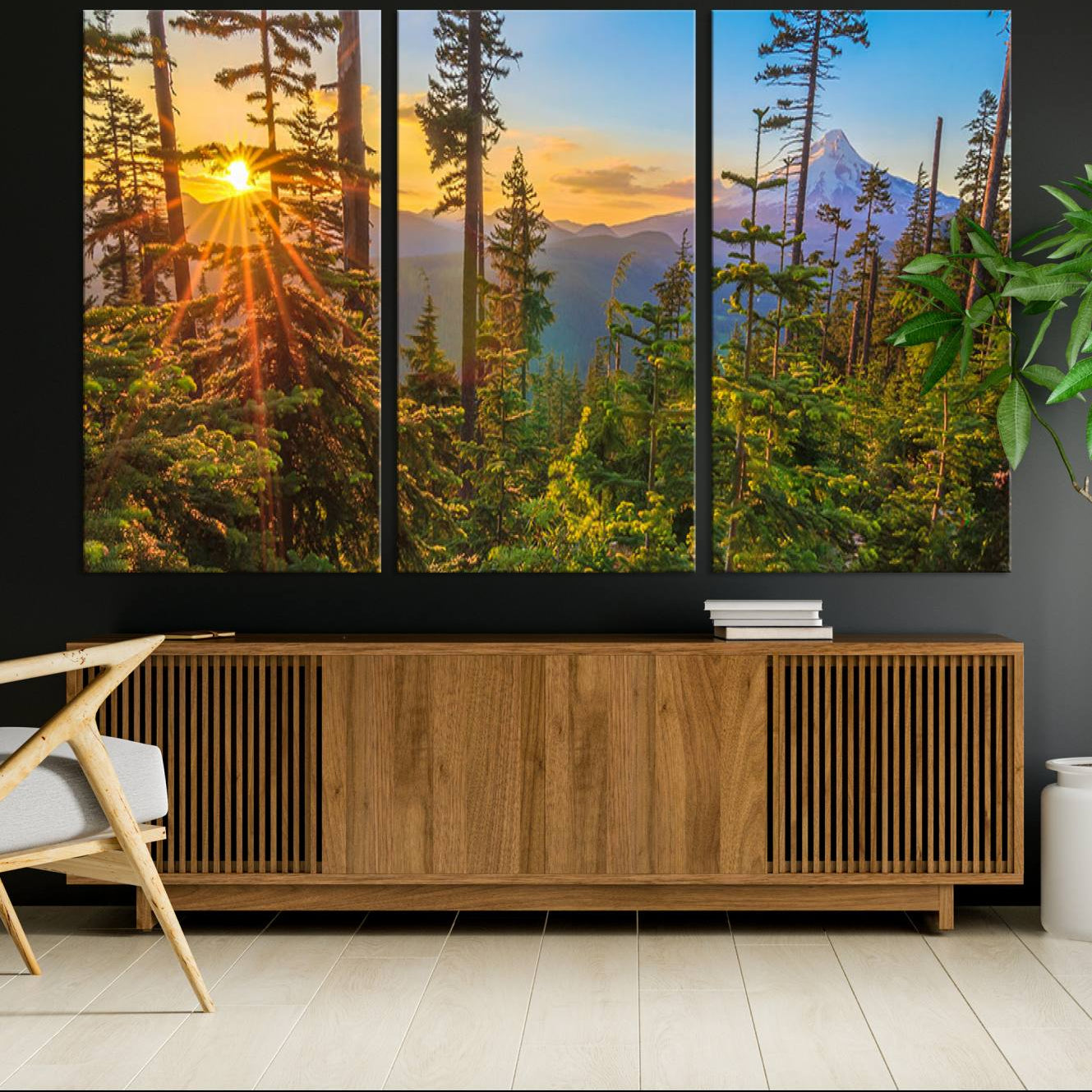 -Wall Art Landscape Canvas Print Red Leaves on Trees on Red Ground