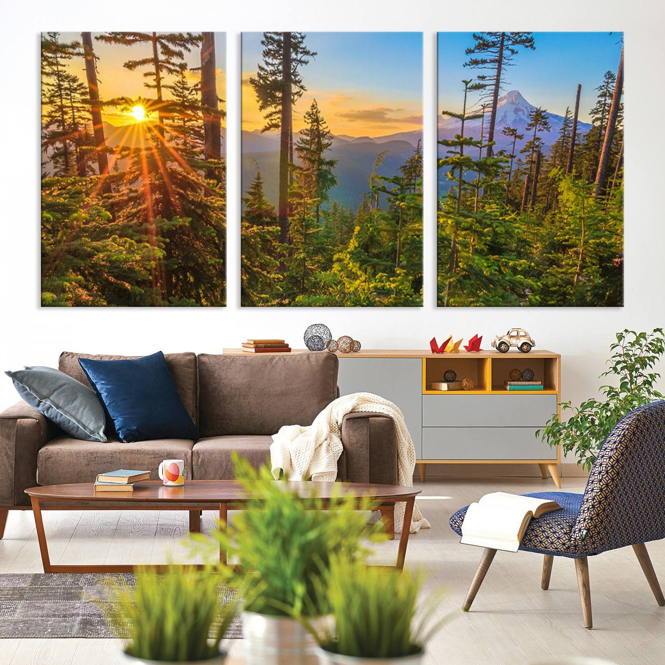 -Wall Art Landscape Canvas Print Red Leaves on Trees on Red Ground