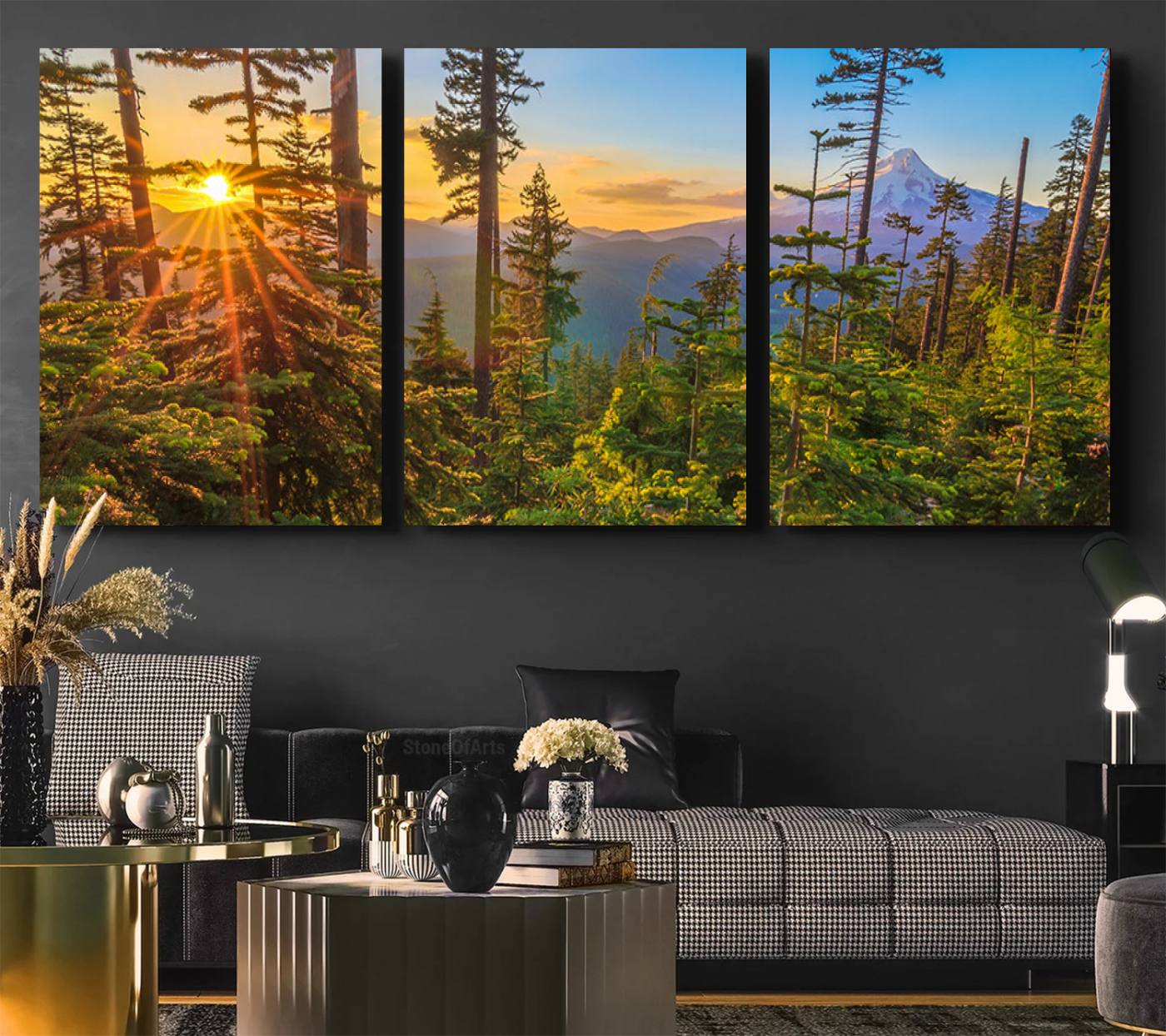 -Wall Art Landscape Canvas Print Red Leaves on Trees on Red Ground