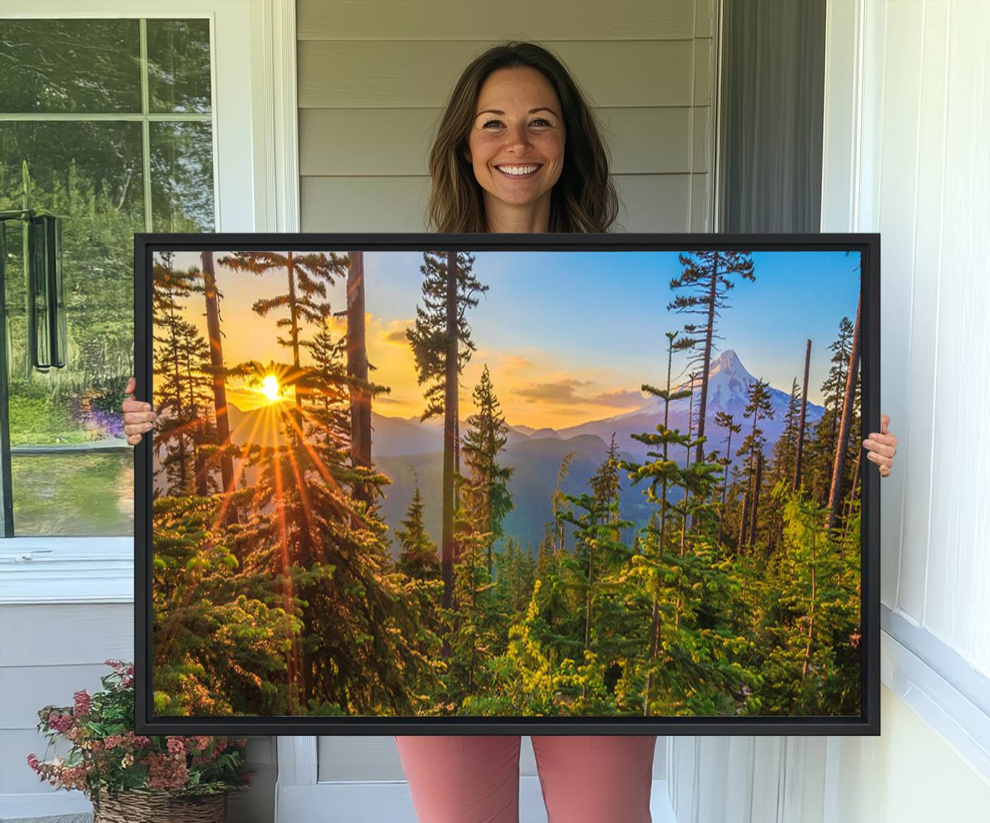-Wall Art Landscape Canvas Print Red Leaves on Trees on Red Ground