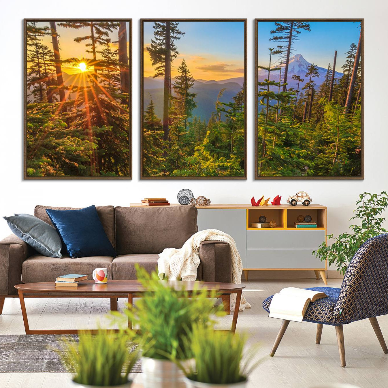 -Wall Art Landscape Canvas Print Red Leaves on Trees on Red Ground