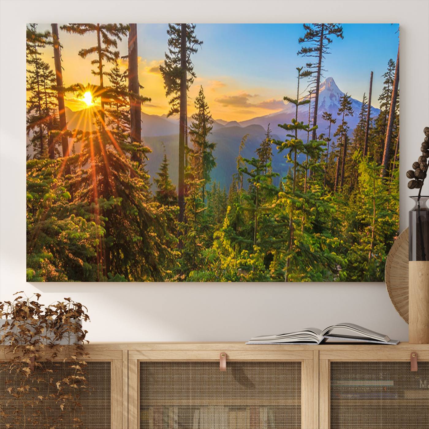 -Wall Art Landscape Canvas Print Red Leaves on Trees on Red Ground