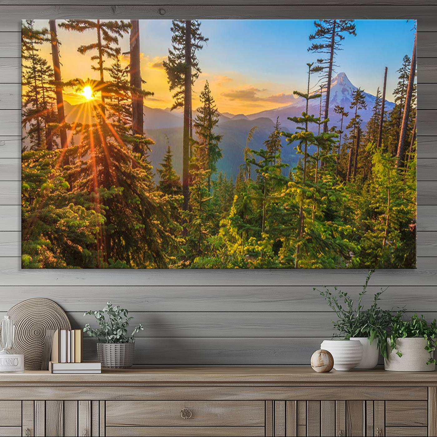 -Wall Art Landscape Canvas Print Red Leaves on Trees on Red Ground