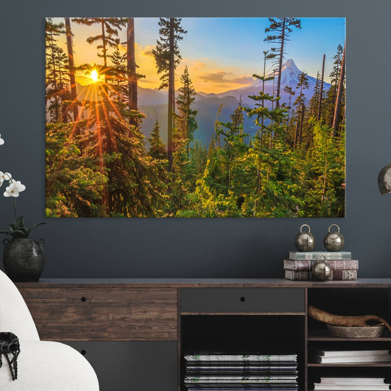 -Wall Art Landscape Canvas Print Red Leaves on Trees on Red Ground