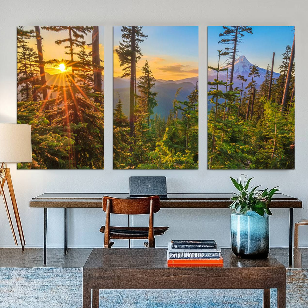 82424-MGV-CV-48X32-3P-Wall Art Landscape Canvas Print Red Leaves on Trees on Red Ground