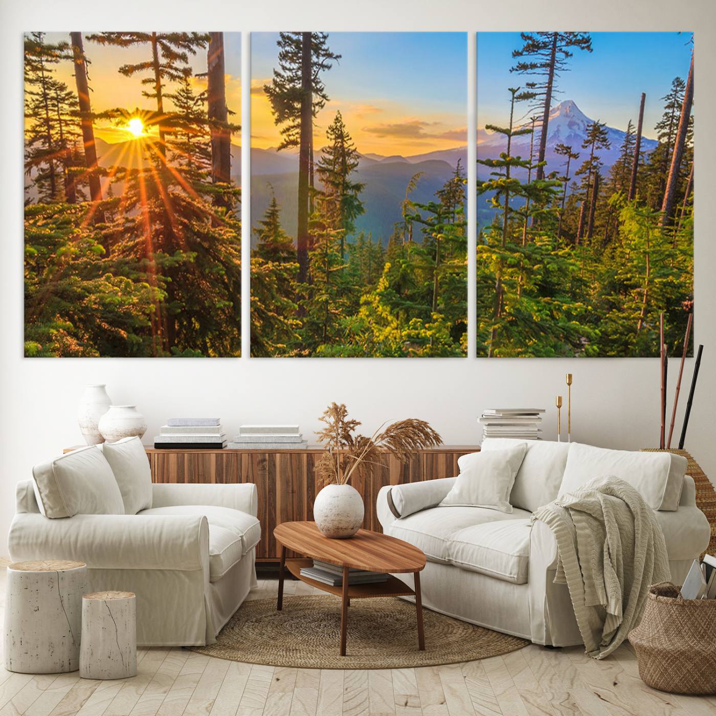 82424-MGV-CV-60X30-3P-Wall Art Landscape Canvas Print Red Leaves on Trees on Red Ground