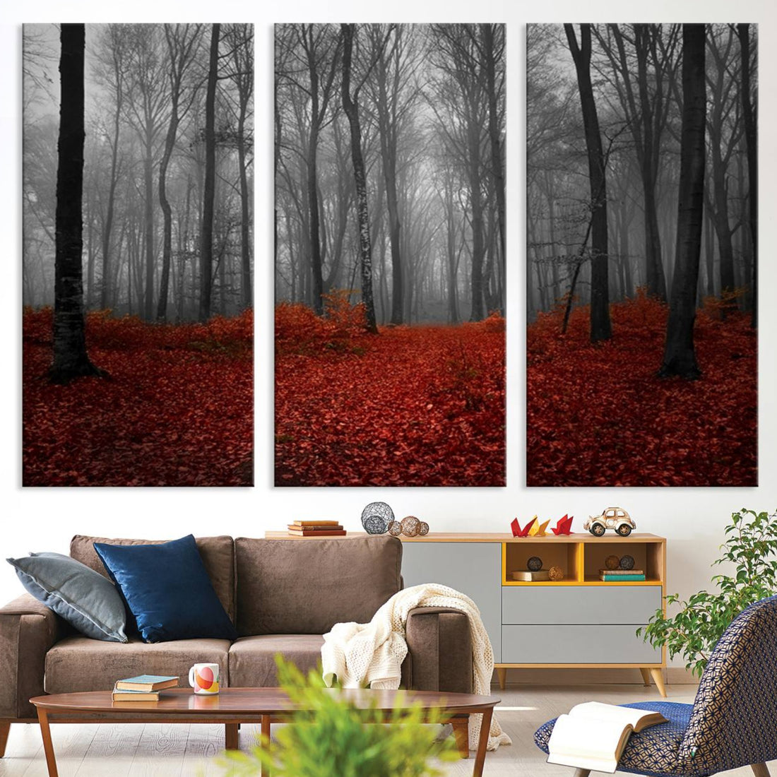 Wall Art Landscape Canvas Print Wonderful Forest with Red Leaves