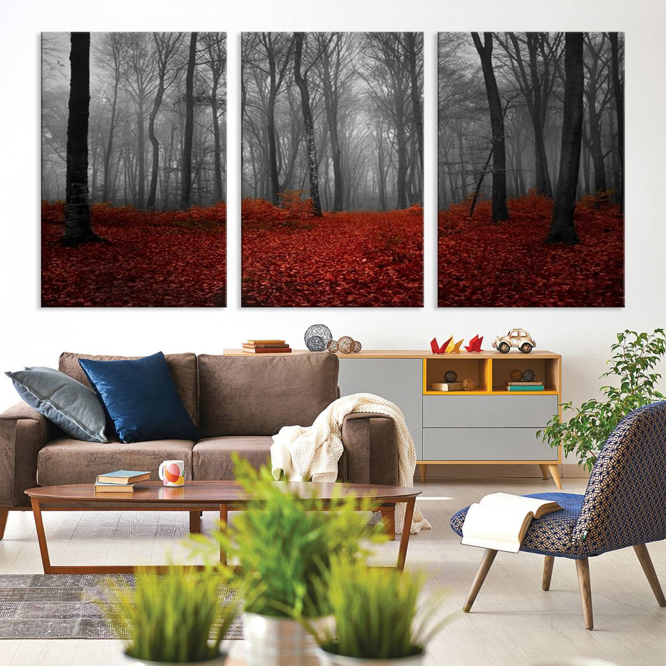 -Wall Art Landscape Canvas Print Wonderful Forest with Red Leaves