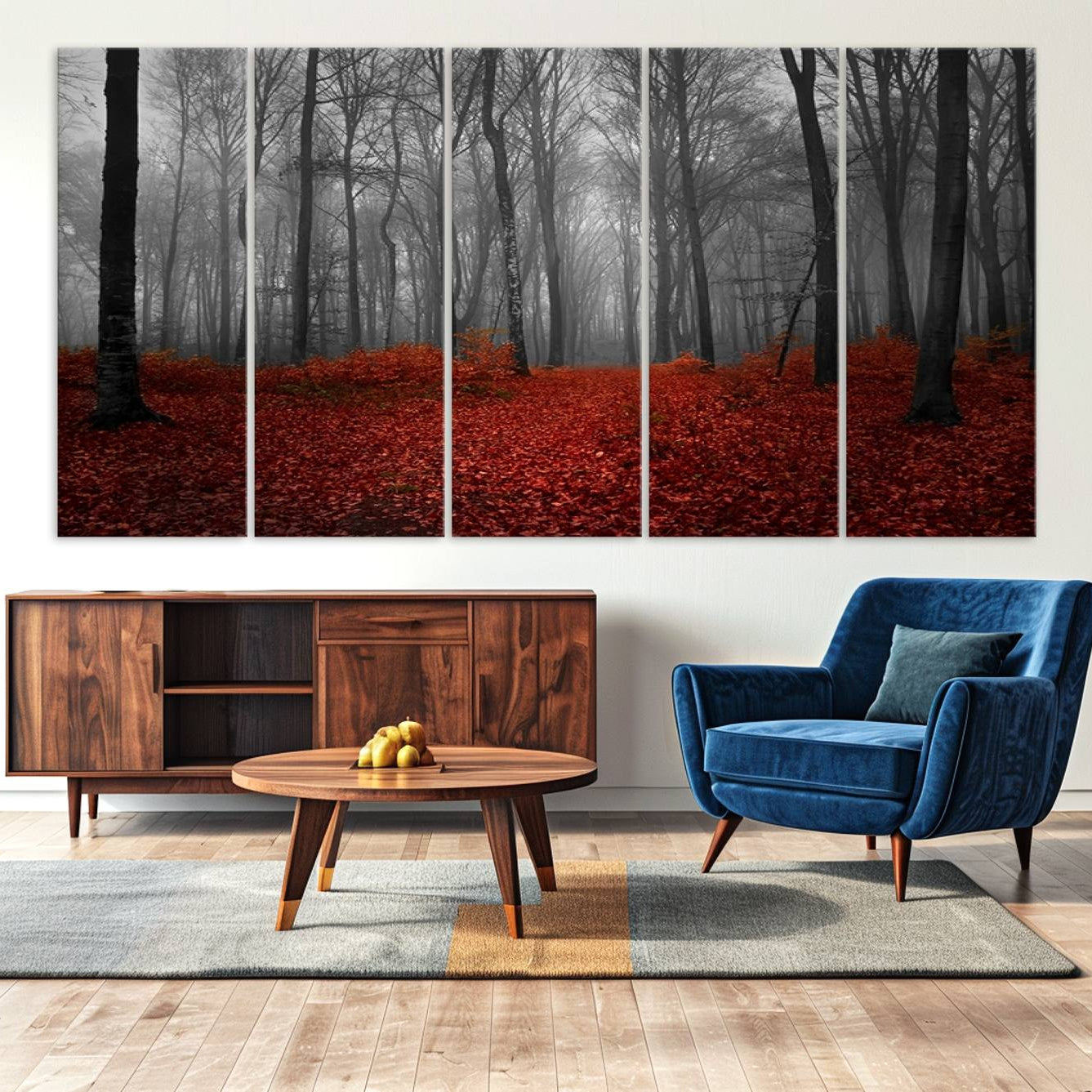 -Wall Art Landscape Canvas Print Wonderful Forest with Red Leaves