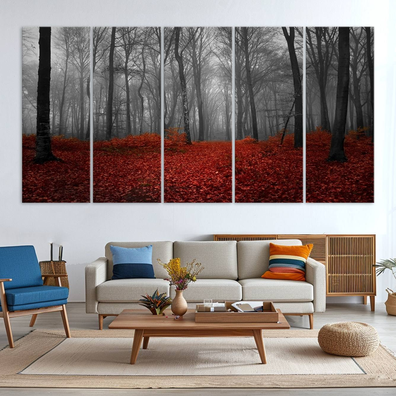 -Wall Art Landscape Canvas Print Wonderful Forest with Red Leaves