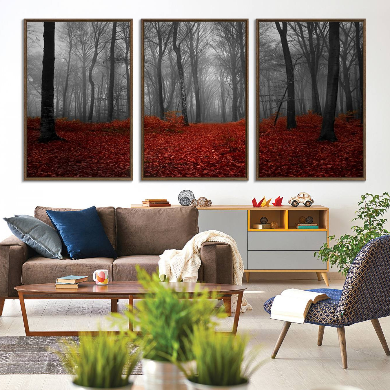 -Wall Art Landscape Canvas Print Wonderful Forest with Red Leaves