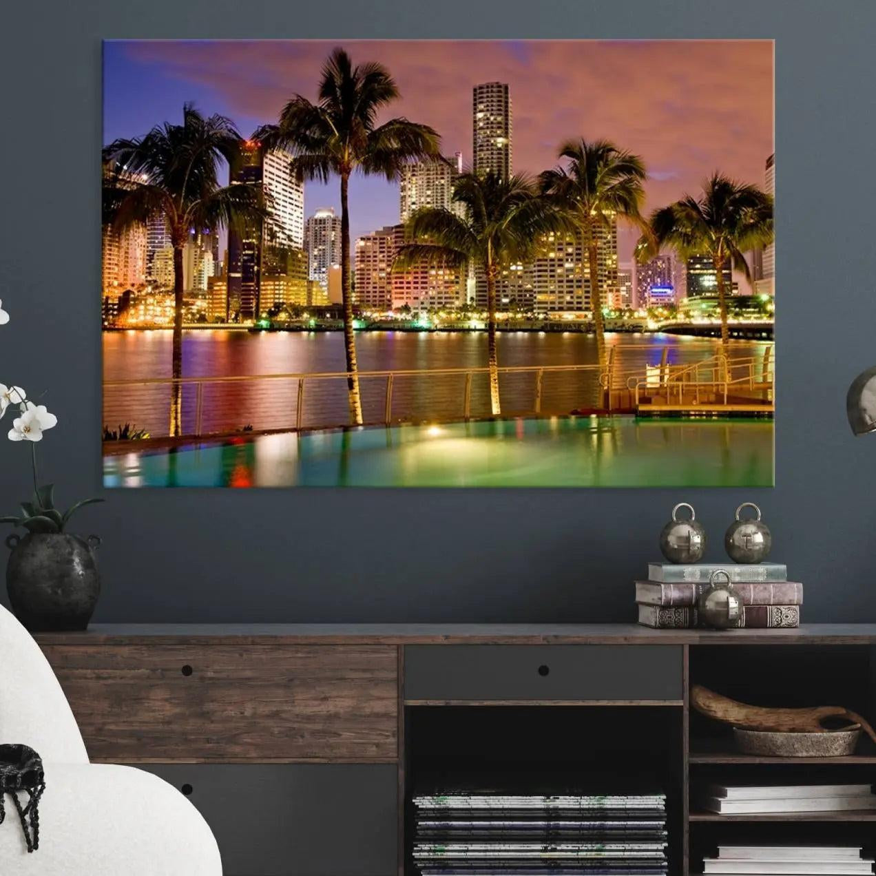 46534-MGV-CV-36X24-Wall Art MIAMI Canvas Print Miami Skyline with Palms