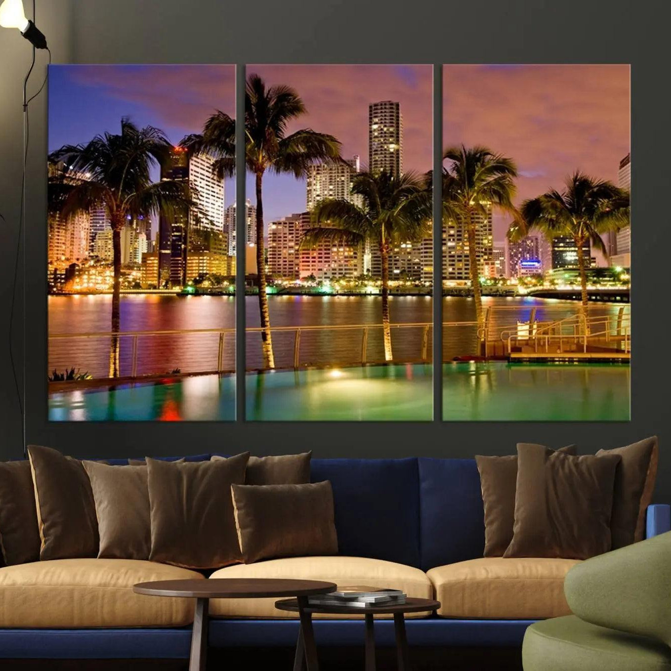 46534-MGV-CV-36X24-Wall Art MIAMI Canvas Print Miami Skyline with Palms