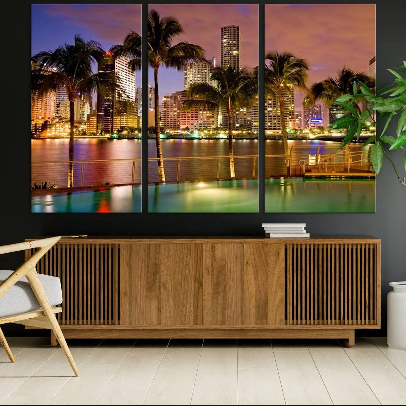 46534-MGV-CV-36X24-Wall Art MIAMI Canvas Print Miami Skyline with Palms