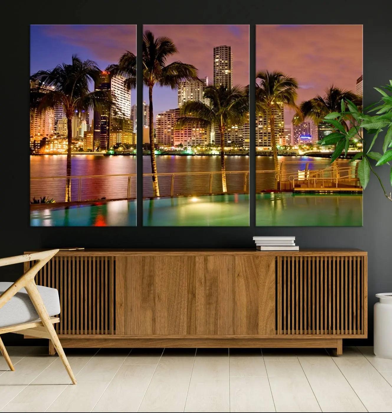 46534-MGV-CV-36X24-Wall Art MIAMI Canvas Print Miami Skyline with Palms