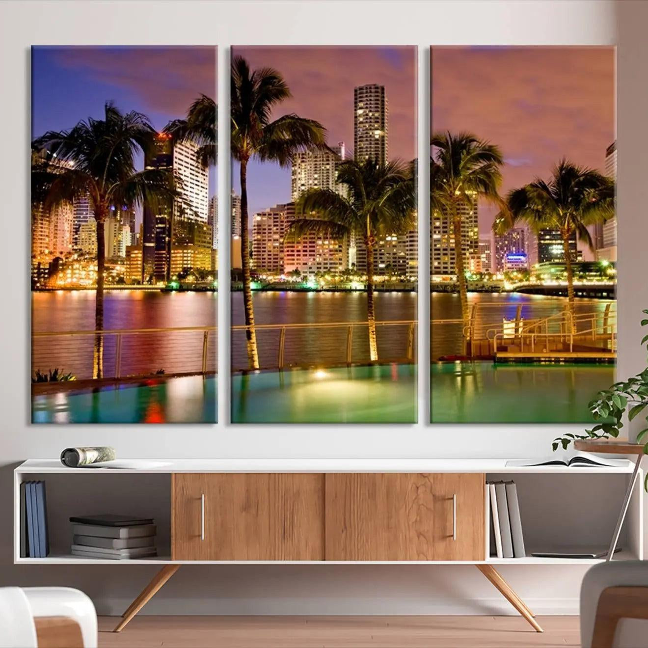 46534-MGV-CV-36X24-Wall Art MIAMI Canvas Print Miami Skyline with Palms