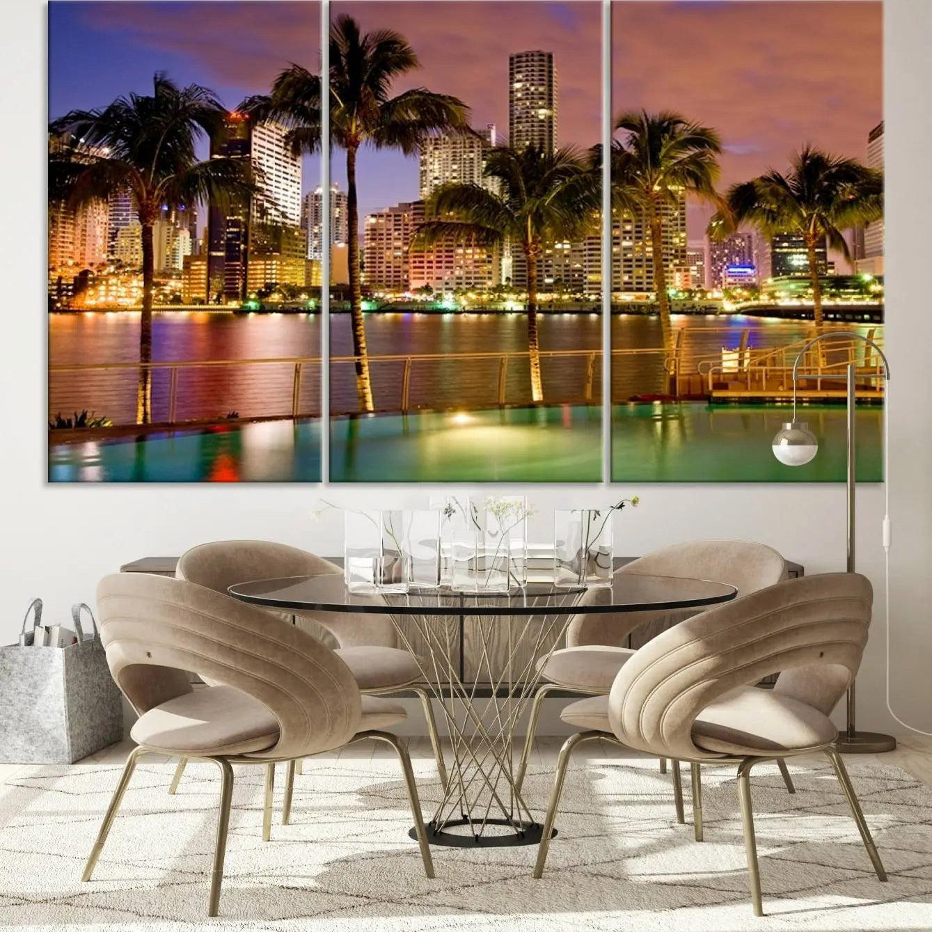 46534-MGV-CV-36X24-Wall Art MIAMI Canvas Print Miami Skyline with Palms