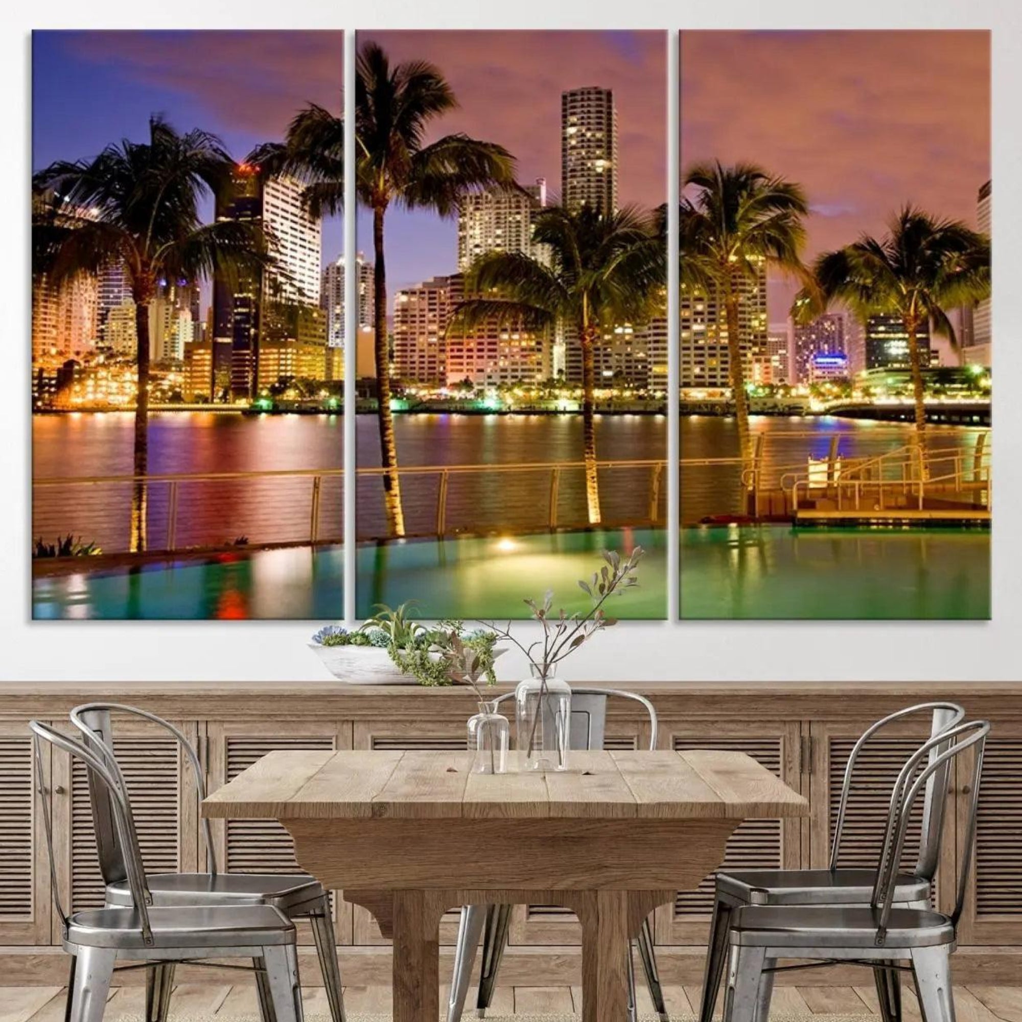 46534-MGV-CV-36X24-Wall Art MIAMI Canvas Print Miami Skyline with Palms