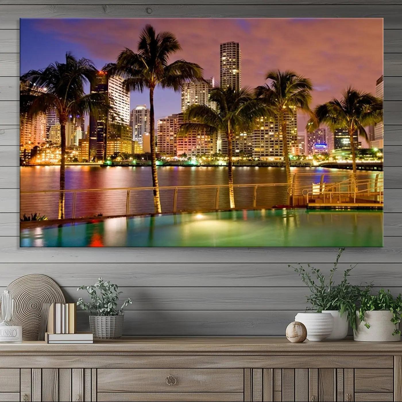 46534-MGV-CV-36X24-Wall Art MIAMI Canvas Print Miami Skyline with Palms